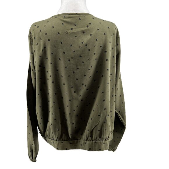 🌟Eddie Bauer Tranquil Olive Wrap Top  XL  Star Print & Tie Waist - Picture 5 of 11